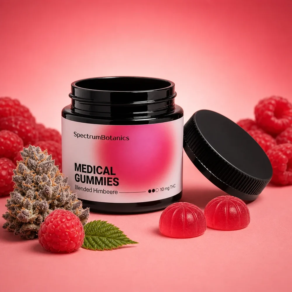 THC Edibles aus der Apotheke: medizinische Fruchtgummis mit Himbeergeschmack, 10 mg THC